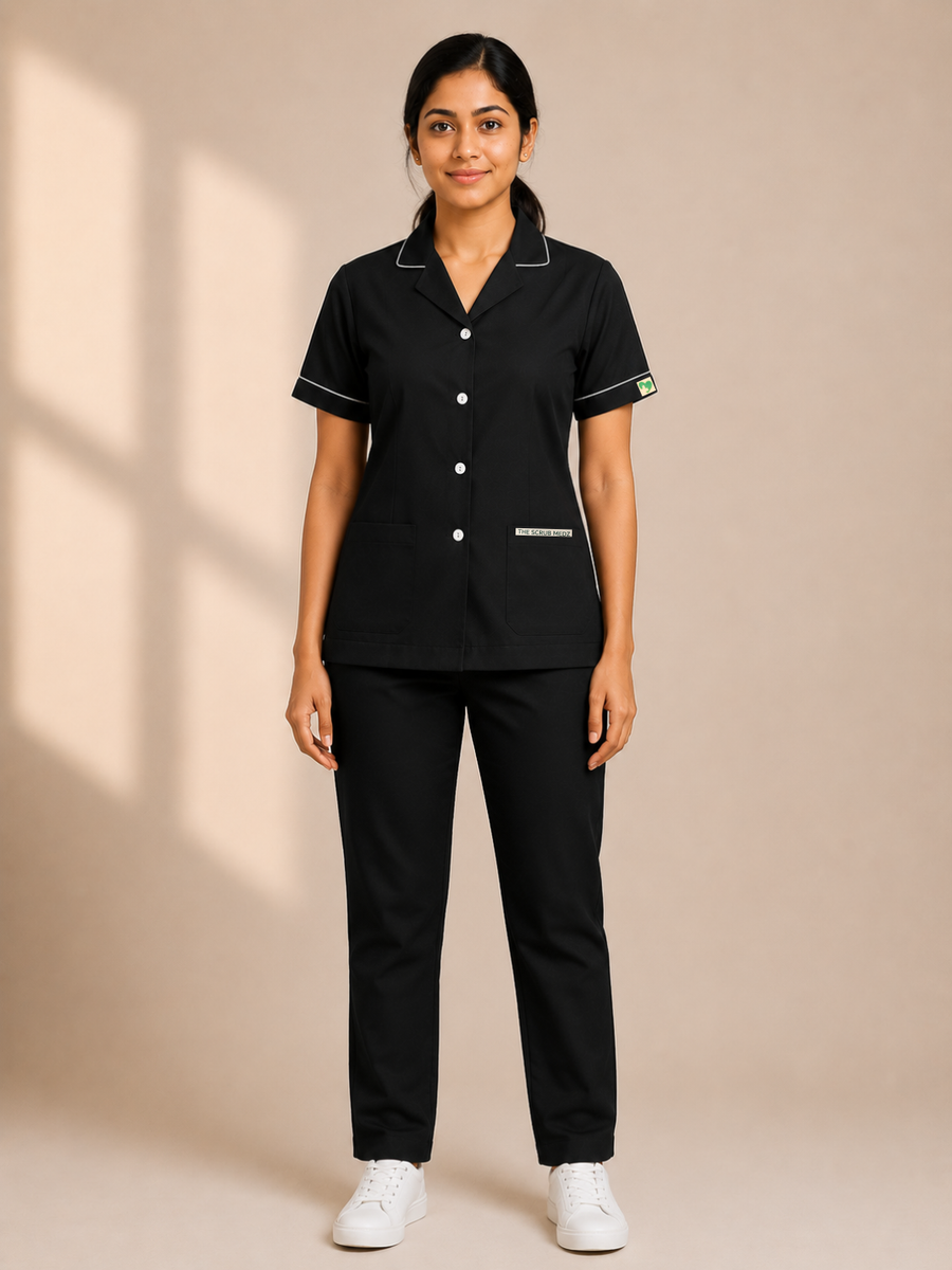 BLACK HALF SLEEVE NURSE UNIFORM – THE SCRUB MEDZ