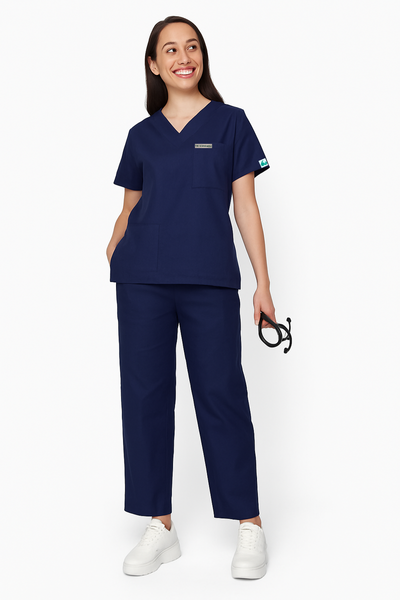 PRESTIGE 4 POCKET V NECK (NAVY BLUE) WOMEN SCRUB – THE SCRUB MEDZ