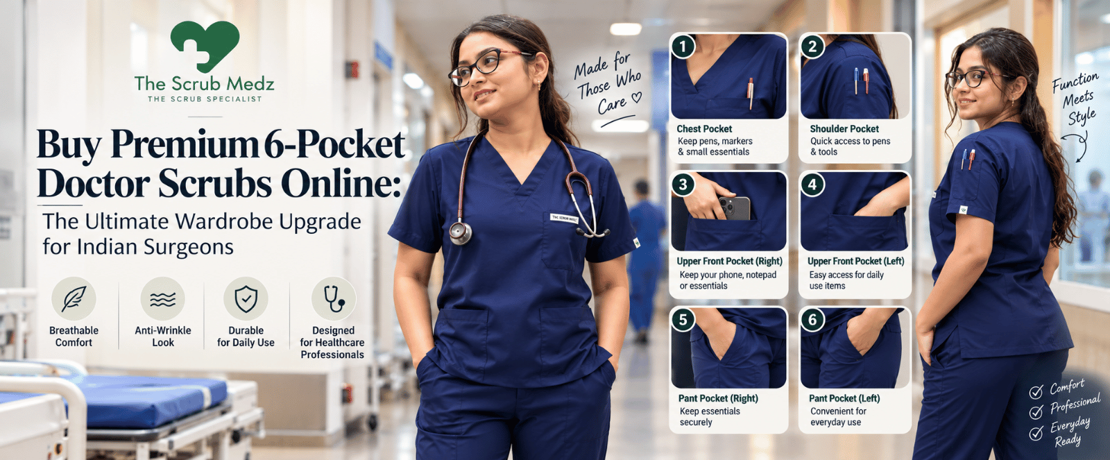 Buy Premium 6-Pocket Doctor Scrubs Online: The Ultimate Wardrobe Upgrade for Indian Surgeons