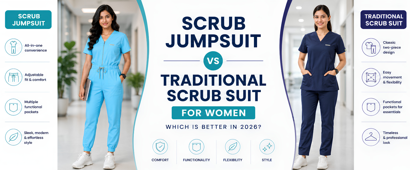 Scrub Jumpsuit vs Traditional Scrub Suit for Women: Which is Better in 2026?