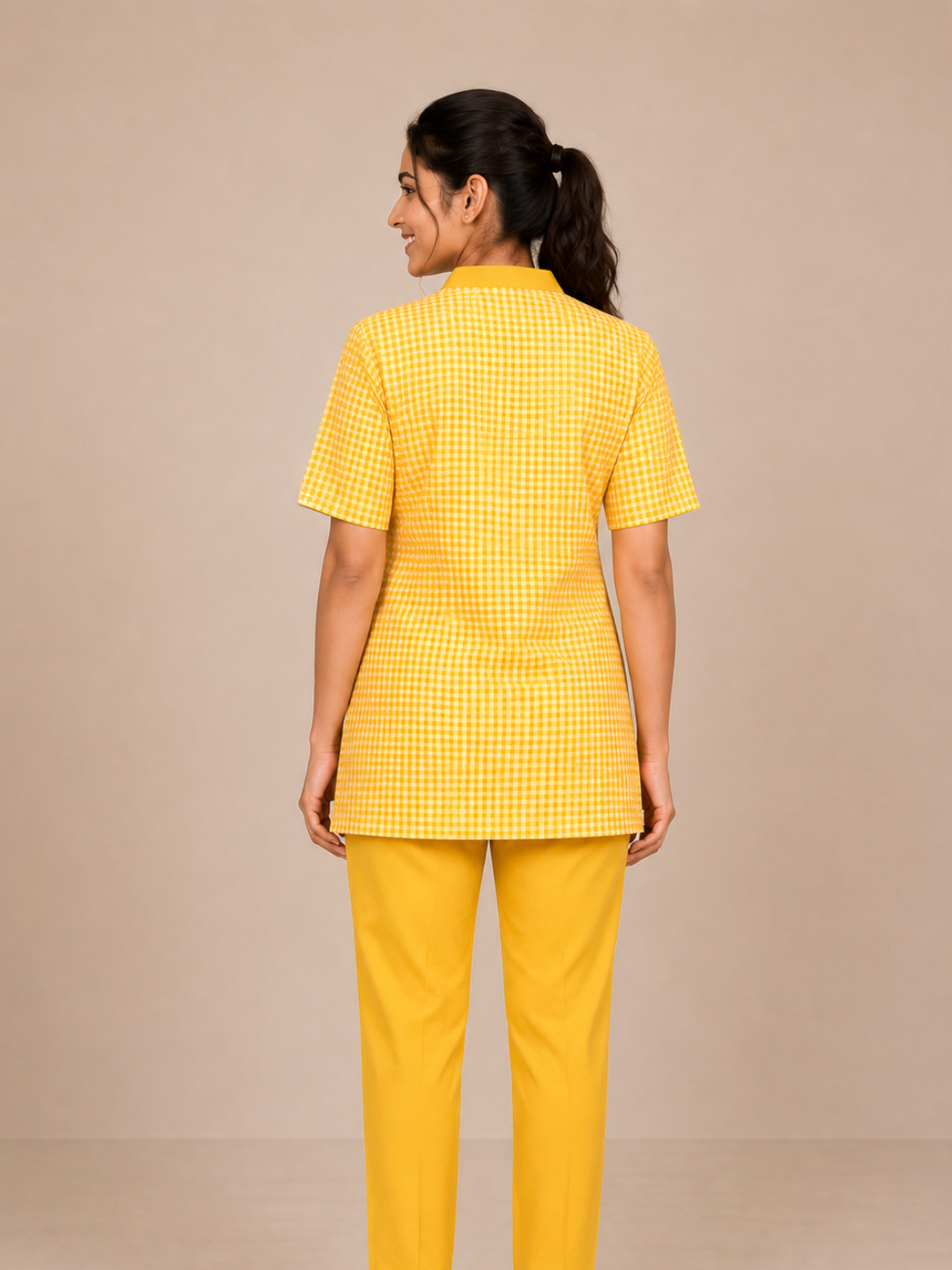 YELLOW V NECK PATIENT DRESS FOR WOMEN