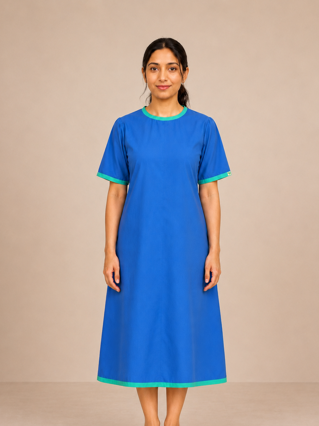 BLUE ROUND NECK PATIENT DRESS FOR WOMEN