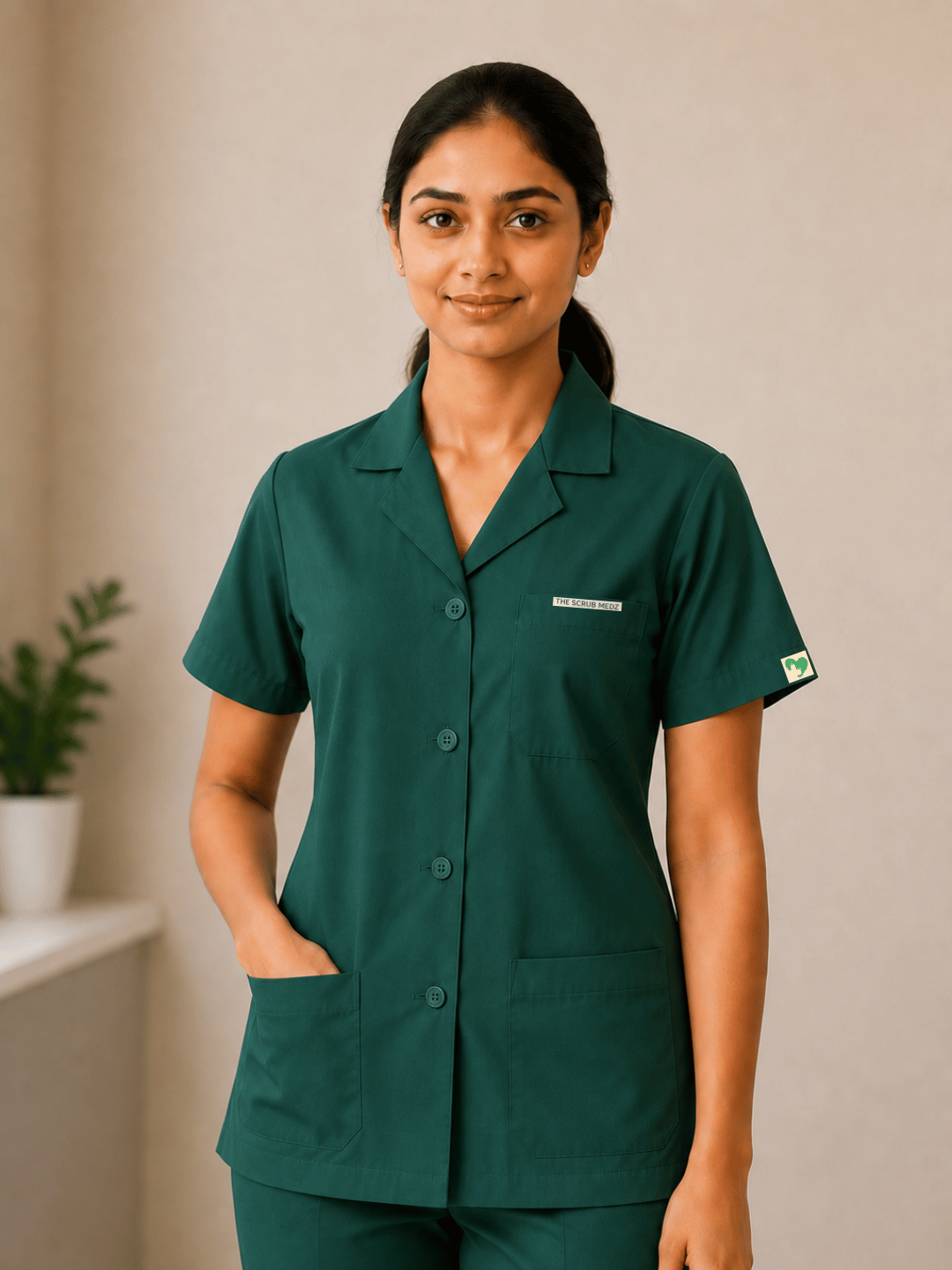 GREEN HALF SLEEVE LAB COAT FOR WOMEN