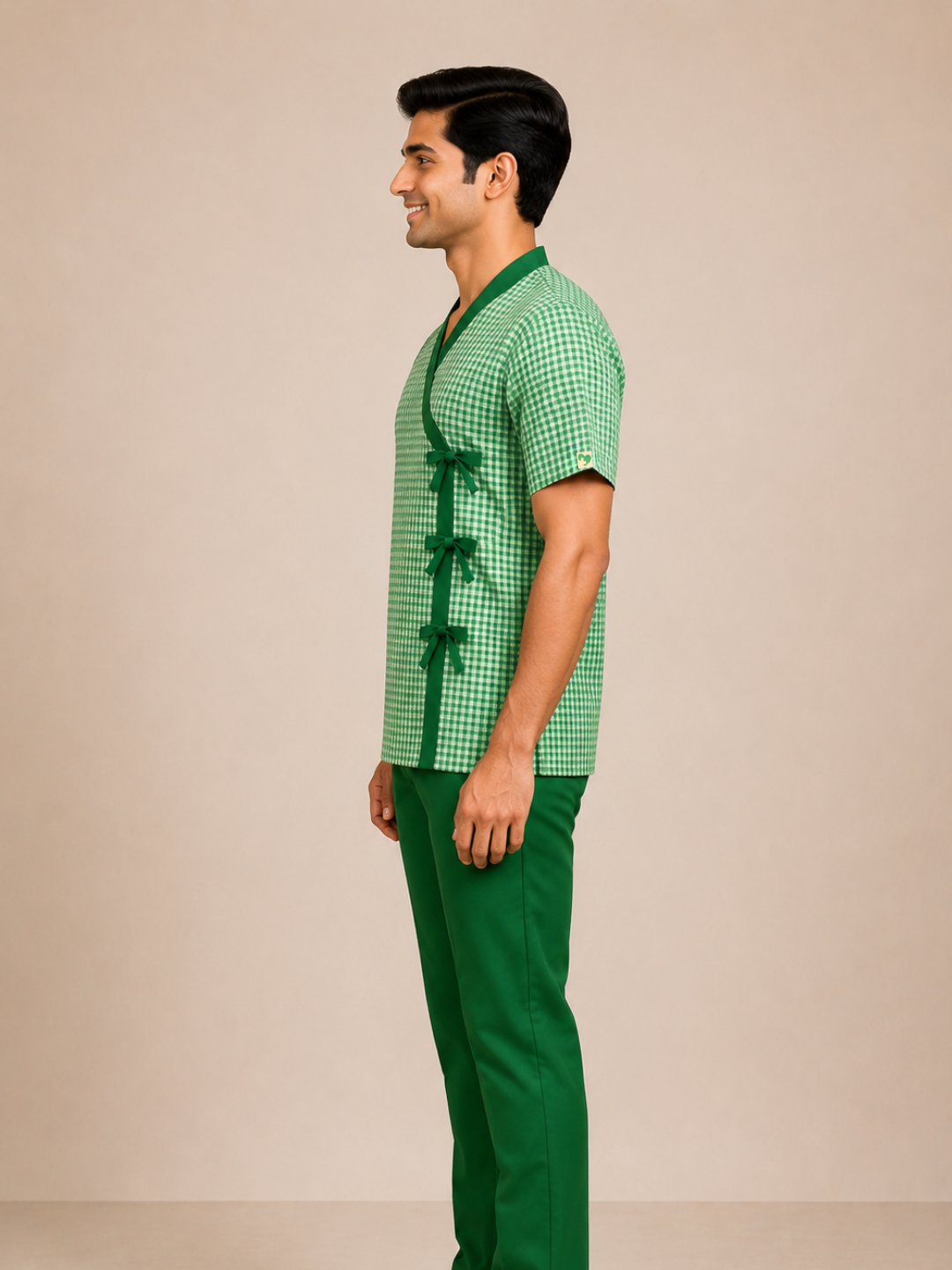 GREEN V NECK PATIENT DRESS FOR MEN