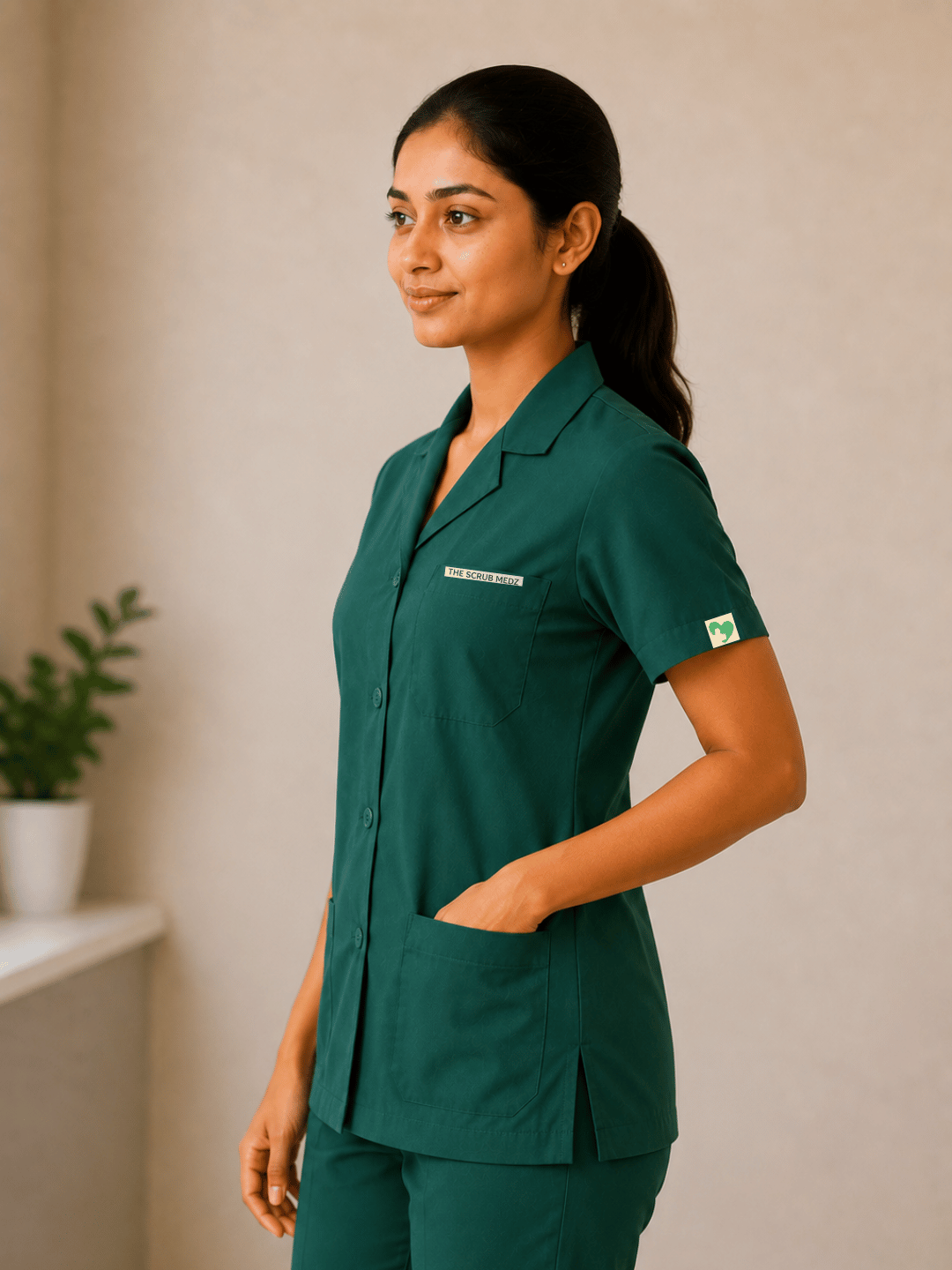 GREEN HALF SLEEVE LAB COAT FOR WOMEN