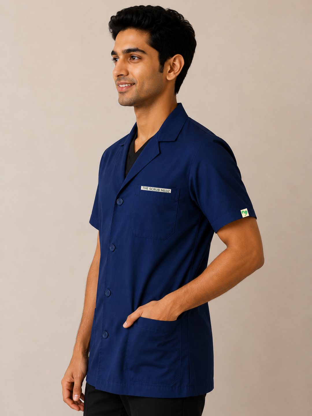 NAVY BLUE HALF SLEEVE LAB COAT FOR MEN