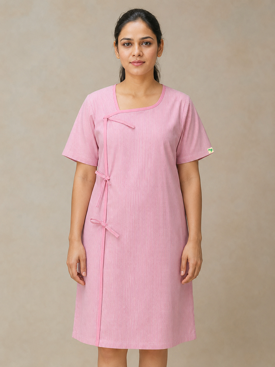 TSM PINK V NECK PATIENT DRESS FOR WOMEN