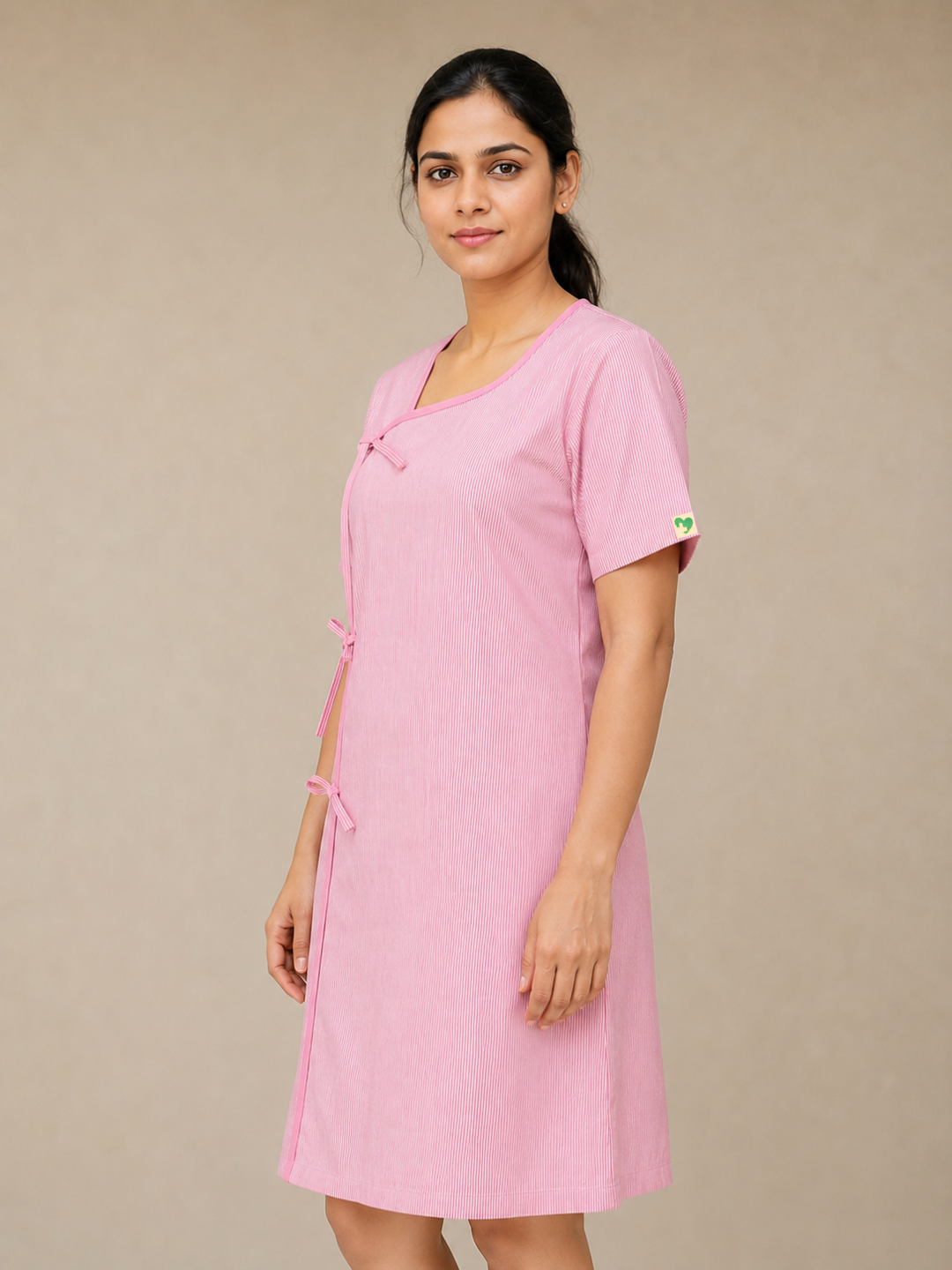 TSM PINK V NECK PATIENT DRESS FOR WOMEN