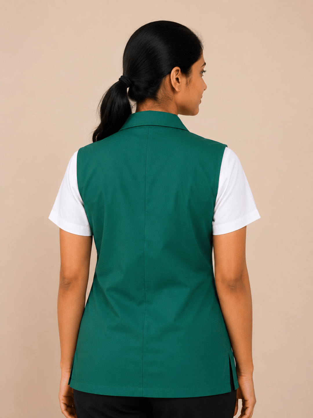 TSM GREEN SLEEVELESS HOUSEKEEPING COAT FOR WOMEN