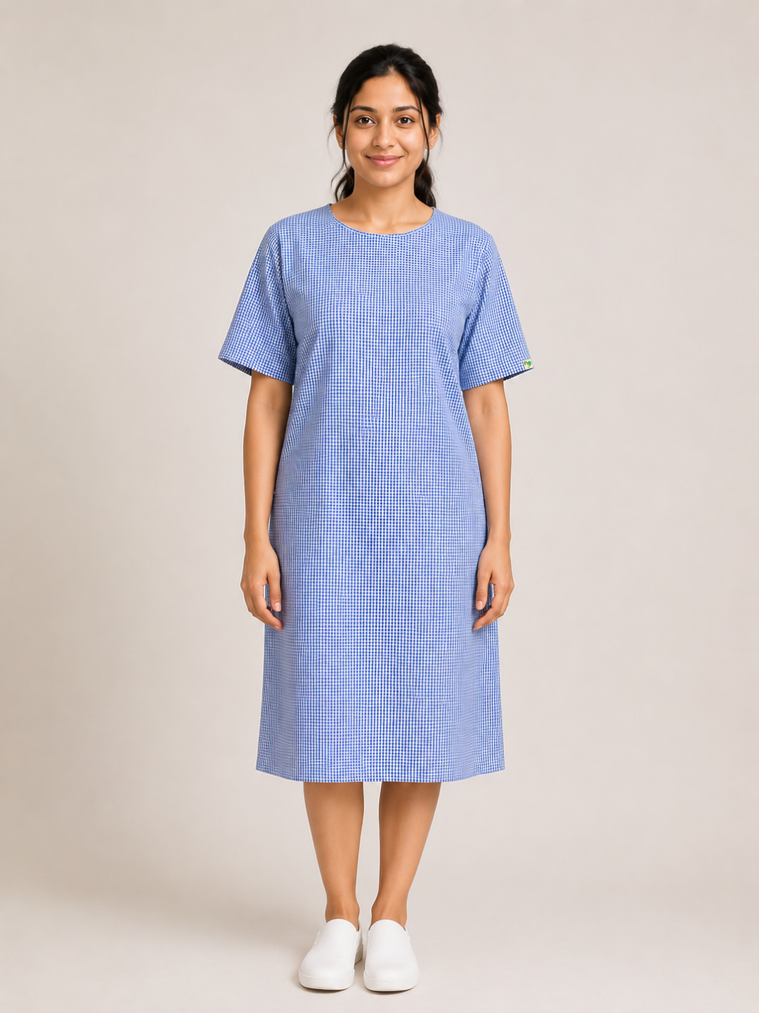 TSM BLUE ROUND NECK PATIENT DRESS FOR WOMEN