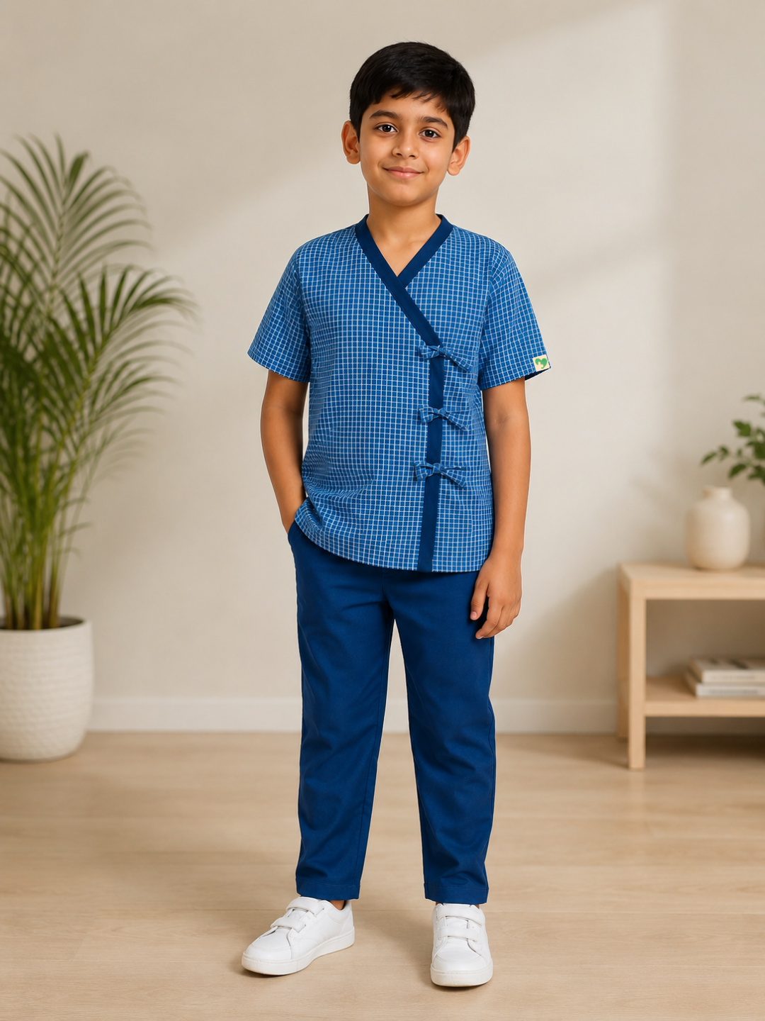 BLUE V NECK PATIENT DRESS FOR KIDS BOY