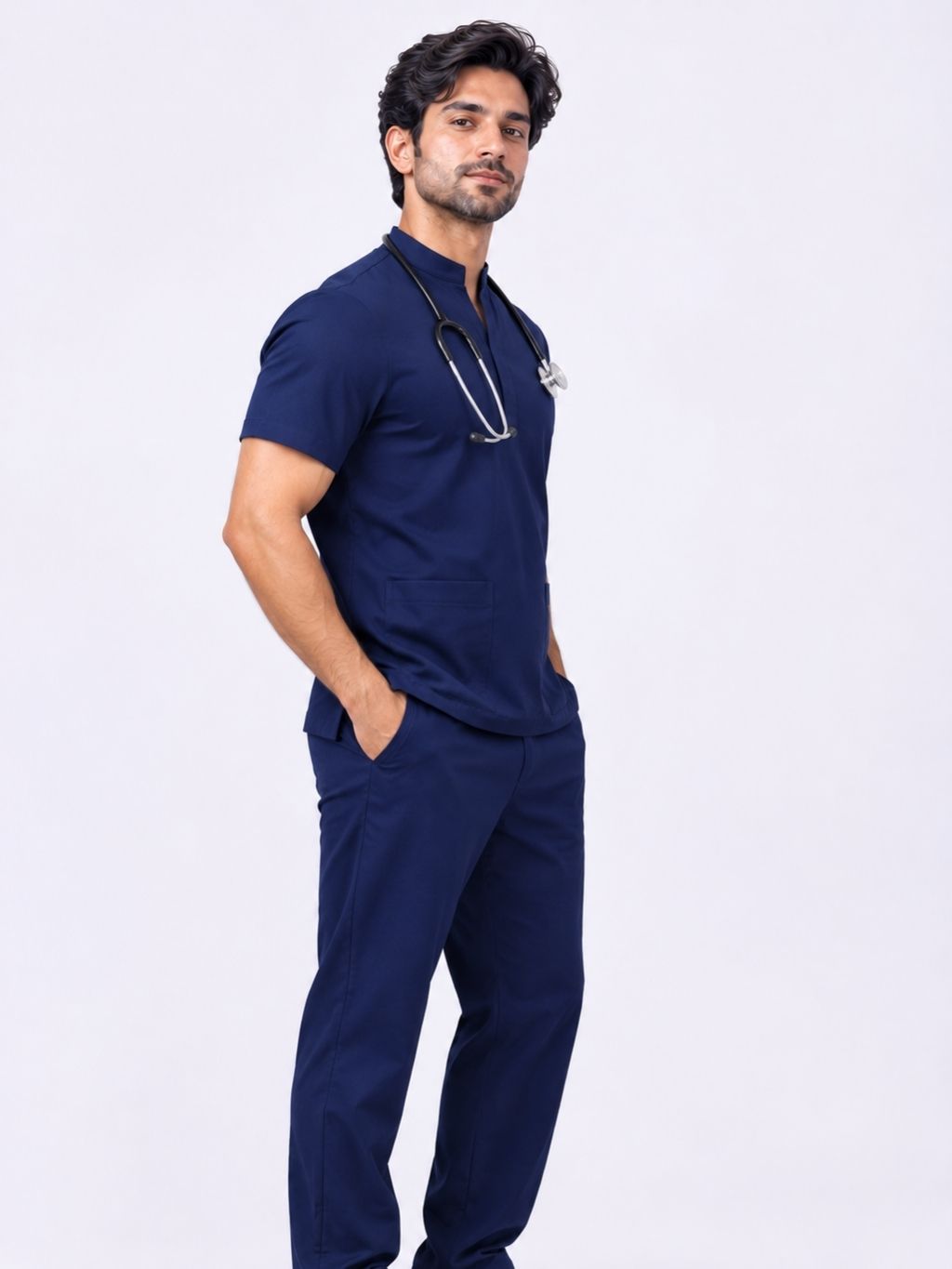 PRESTIGE 4 POCKET MANDARIN (NAVY BLUE) MEN SCRUB