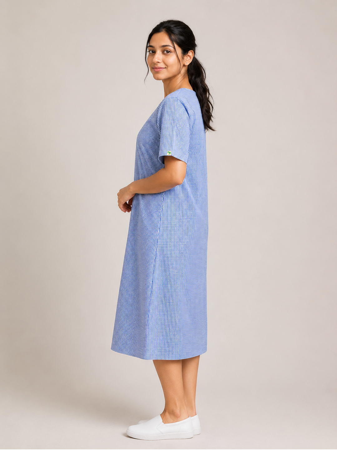 TSM BLUE ROUND NECK PATIENT DRESS FOR WOMEN
