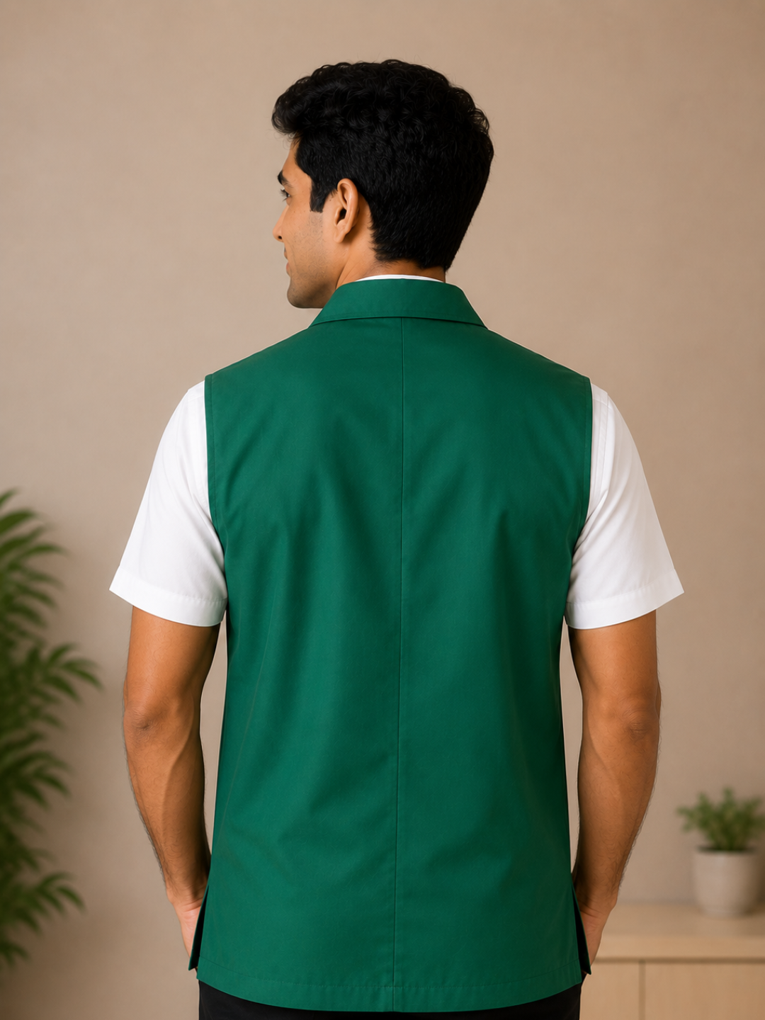 TSM GREEN SLEEVELESS HOUSEKEEPING COAT FOR MEN