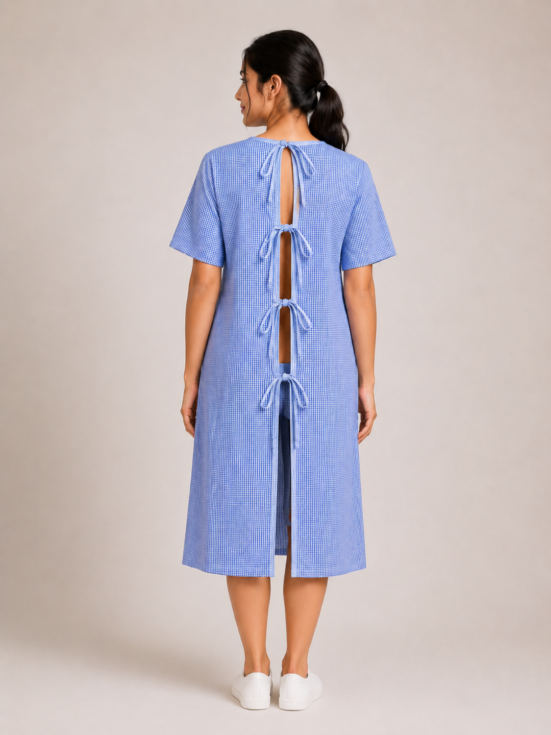 TSM BLUE ROUND NECK PATIENT DRESS FOR WOMEN