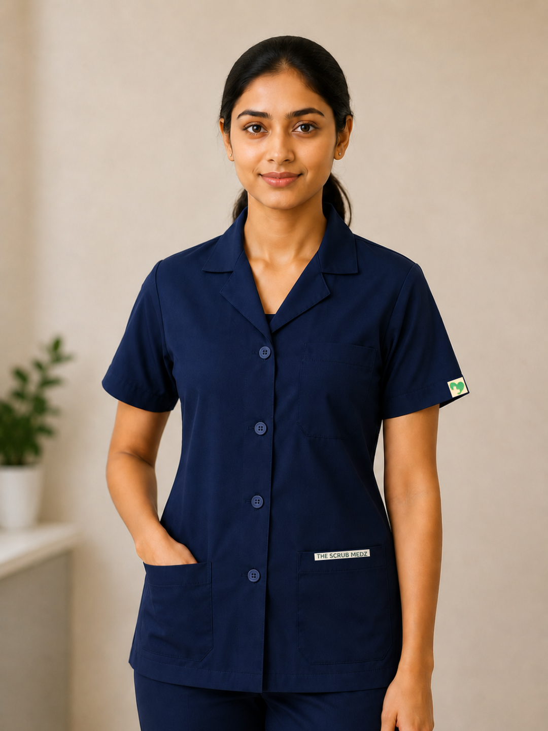 NAVY BLUE HALF SLEEVE LAB COAT
