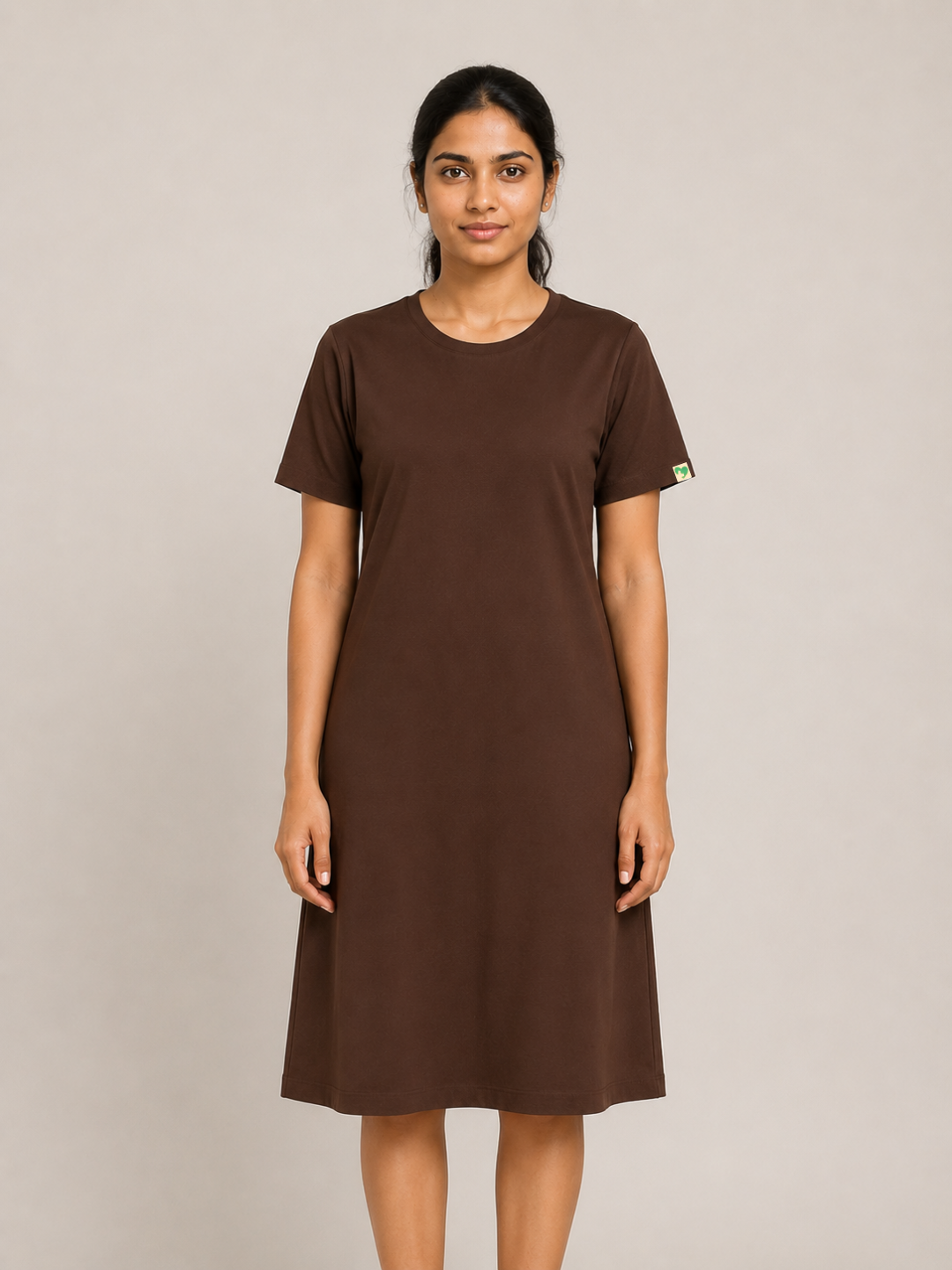 BROWN ROUND NECK PATIENT DRESS FOR WOMEN
