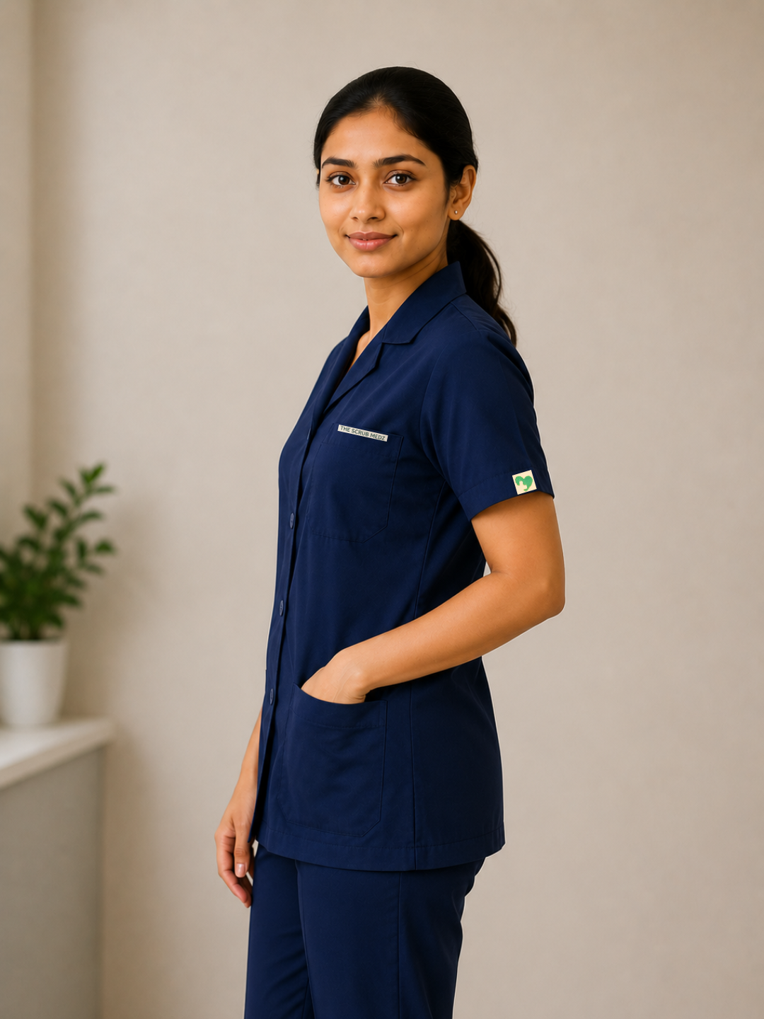 NAVY BLUE HALF SLEEVE LAB COAT