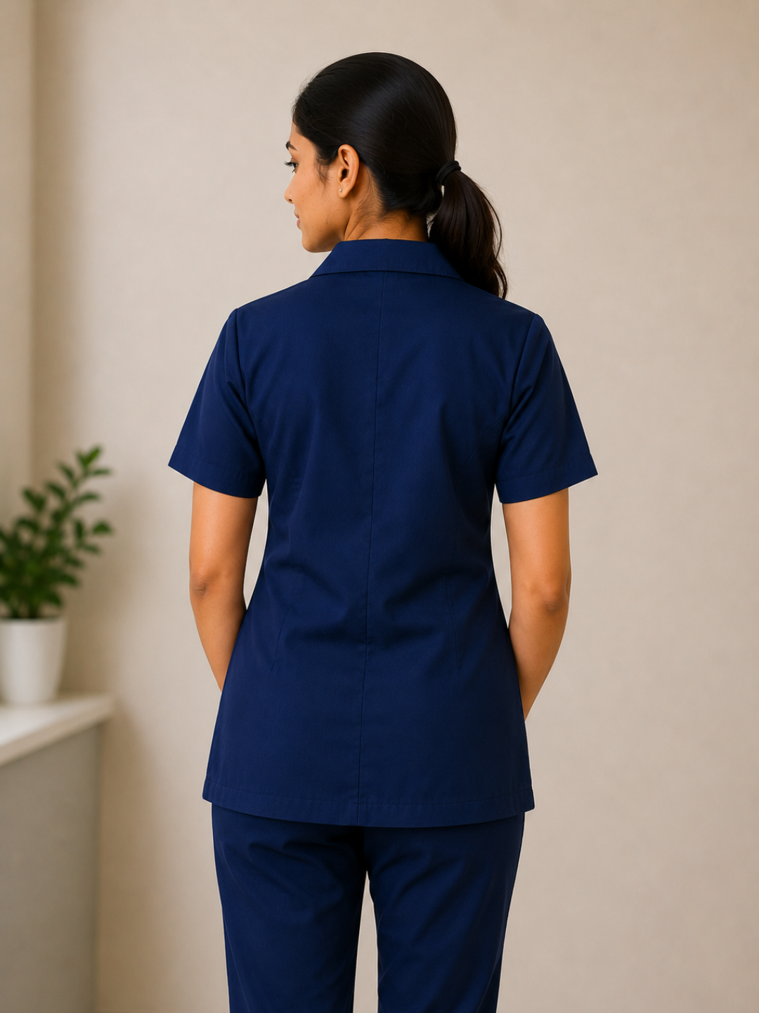 NAVY BLUE HALF SLEEVE LAB COAT