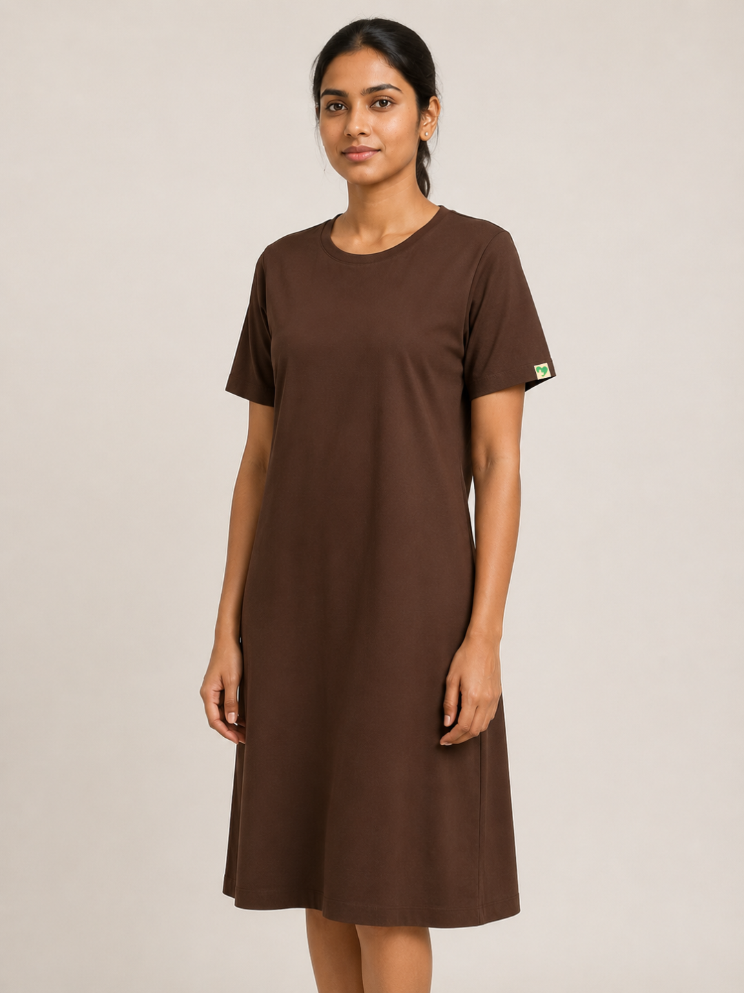 BROWN ROUND NECK PATIENT DRESS FOR WOMEN