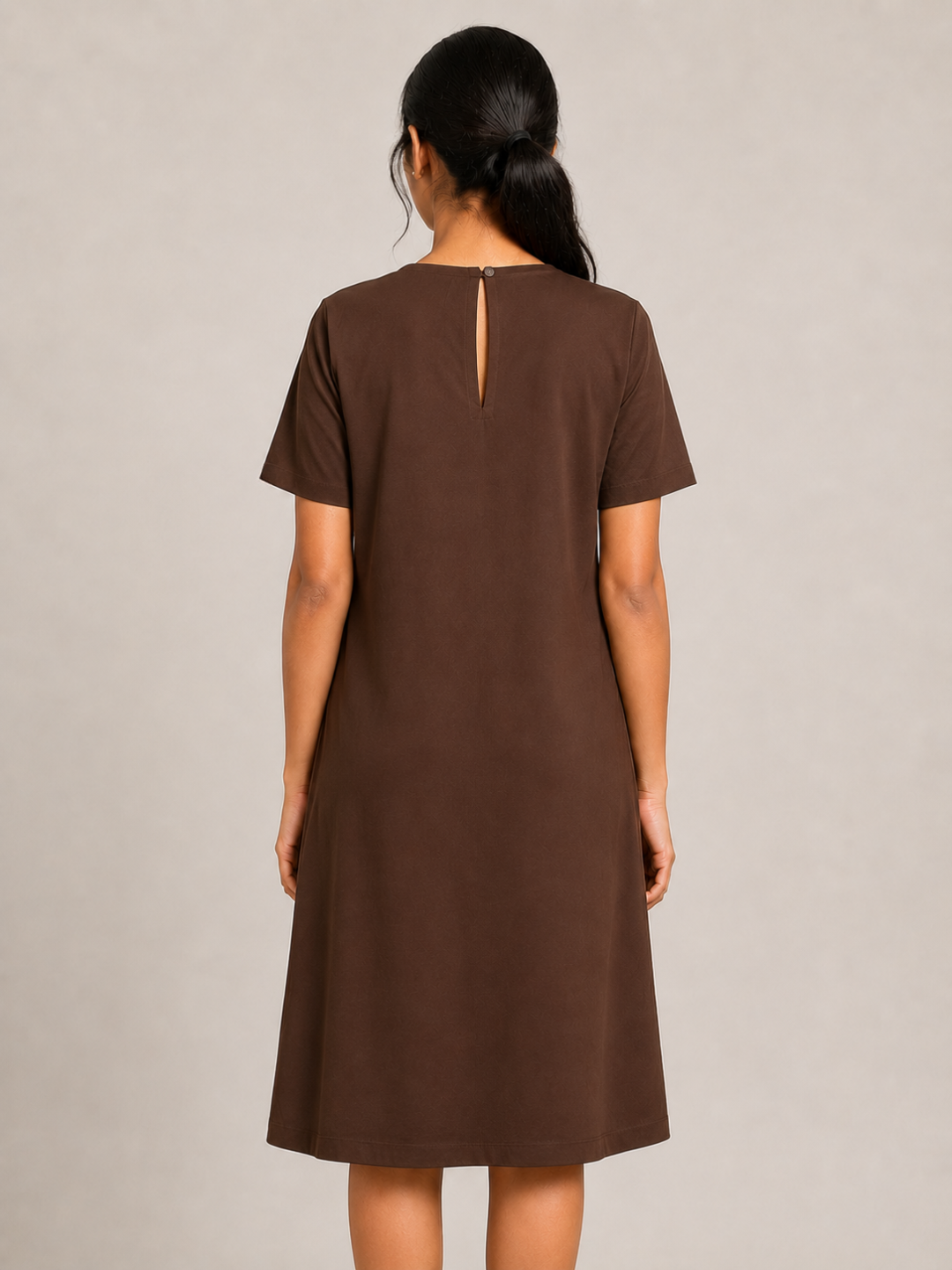 BROWN ROUND NECK PATIENT DRESS FOR WOMEN