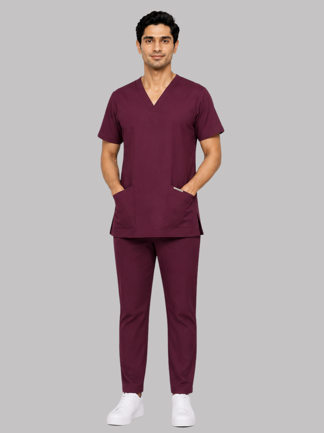 ONYX 4 POCKET V NECK MEN (WINE) SCRUB