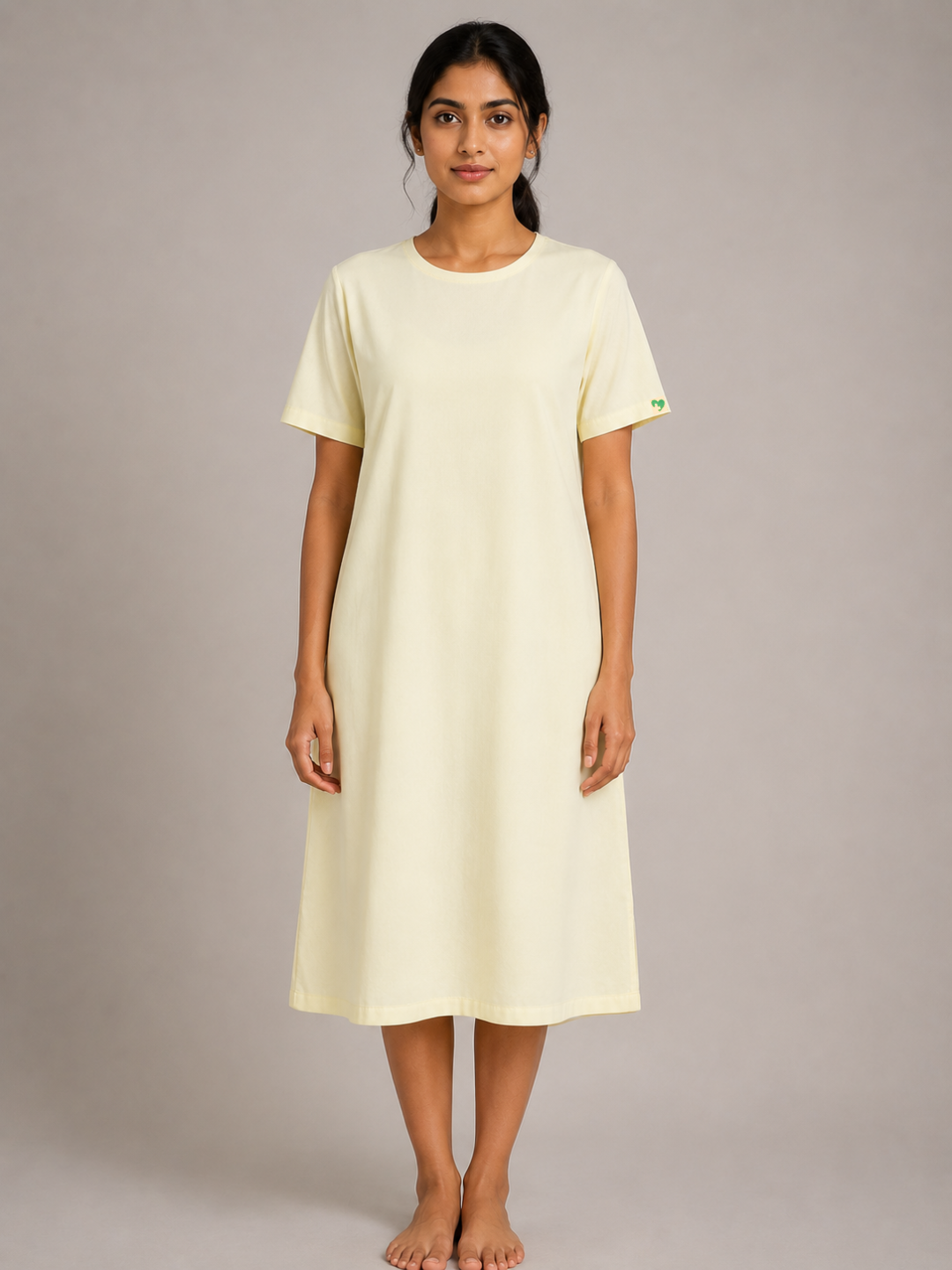 YELLOW ROUND NECK PATIENT DRESS FOR WOMEN