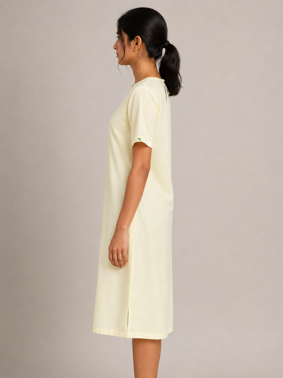 YELLOW ROUND NECK PATIENT DRESS FOR WOMEN