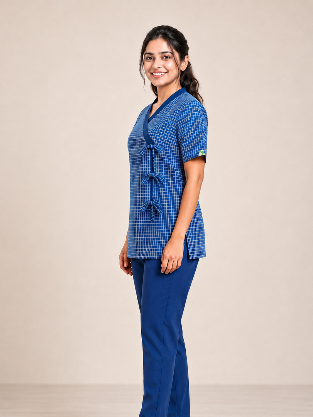 BLUE V NECK PATIENT DRESS FOR WOMEN