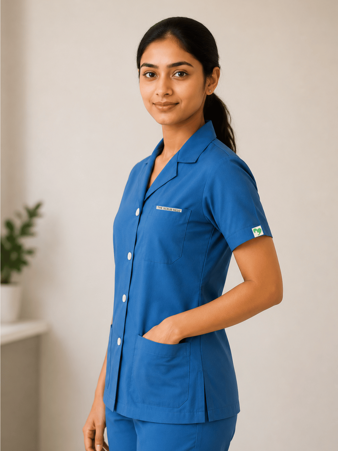 BLUE HALF SLEEVE LAB COAT FOR WOMEN