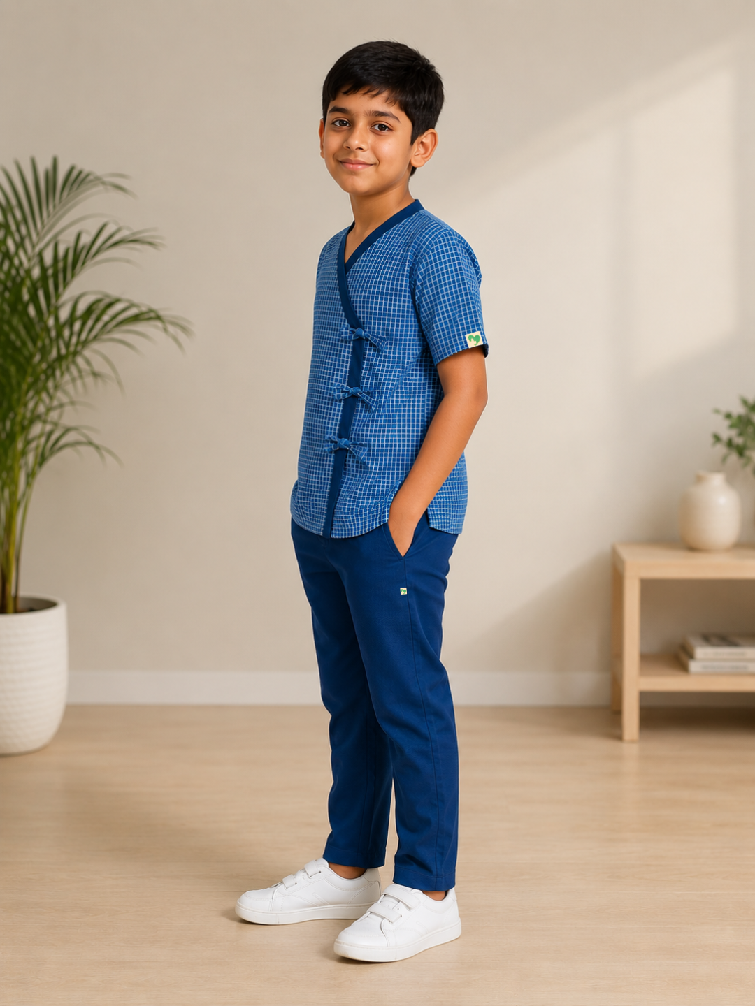 BLUE V NECK PATIENT DRESS FOR KIDS BOY