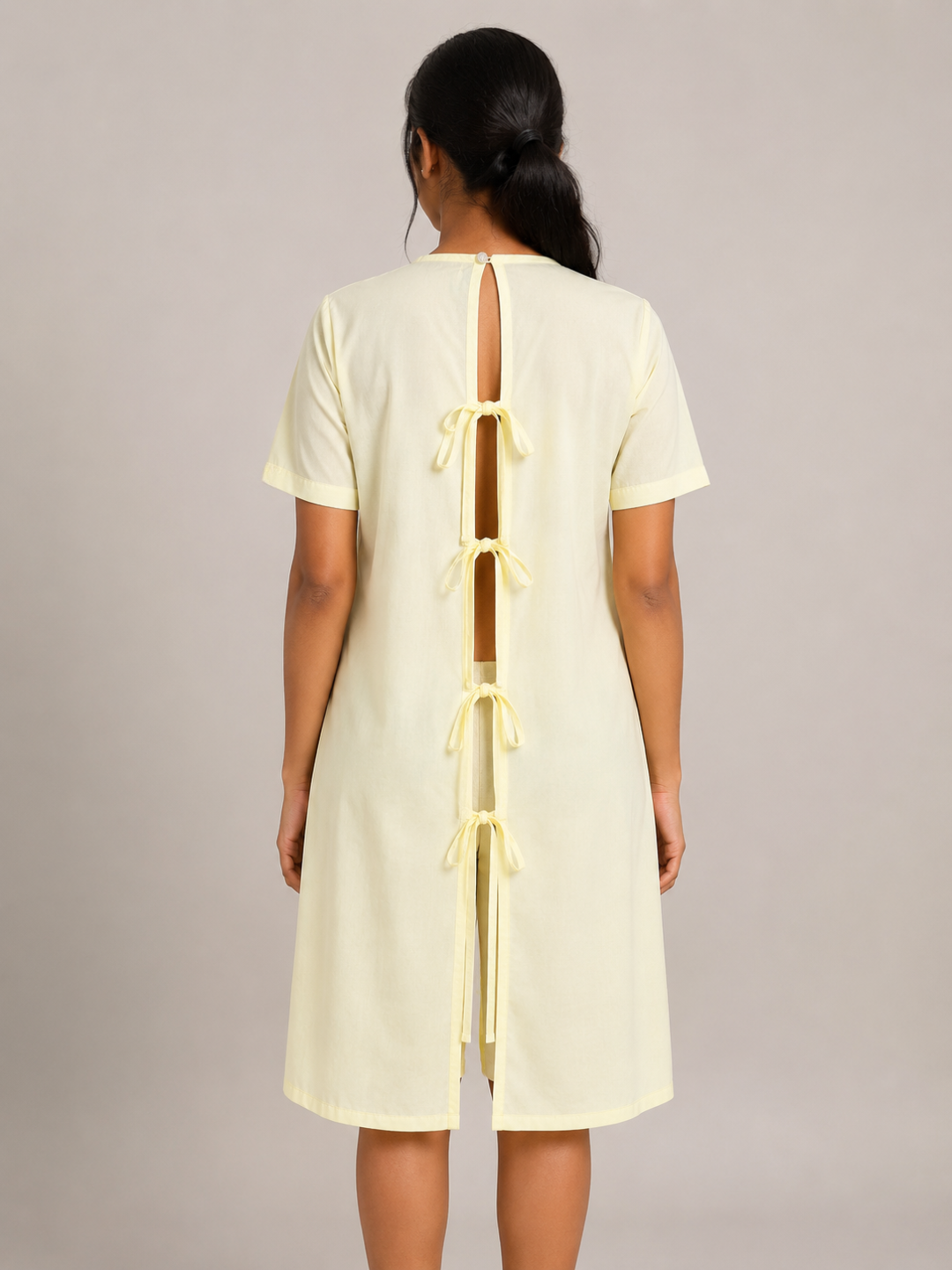 YELLOW ROUND NECK PATIENT DRESS FOR WOMEN