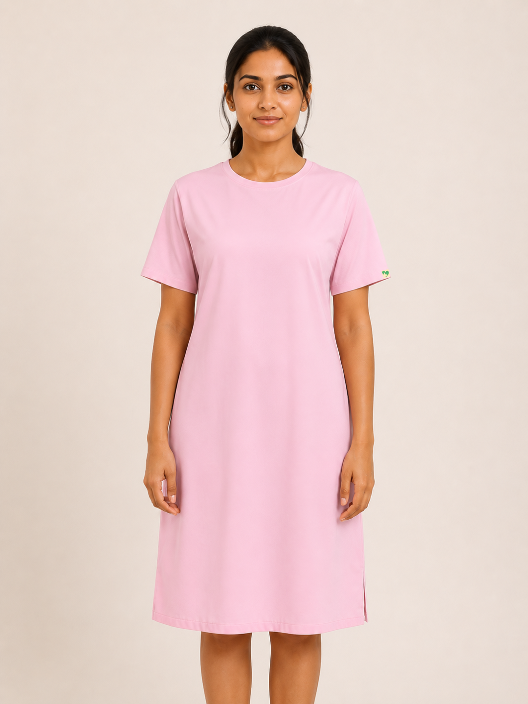 TSM PINK ROUND NECK PATIENT DRESS FOR WOMEN