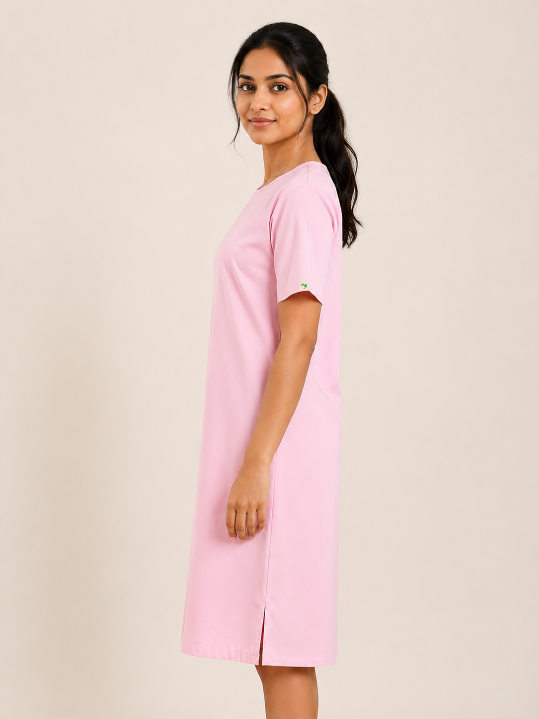 TSM PINK ROUND NECK PATIENT DRESS FOR WOMEN
