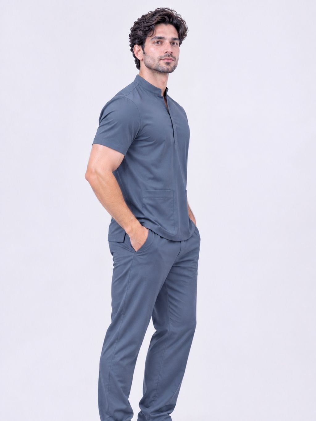 PRESTIGE 4 POCKET MANDARIN (GREY) MEN SCRUB
