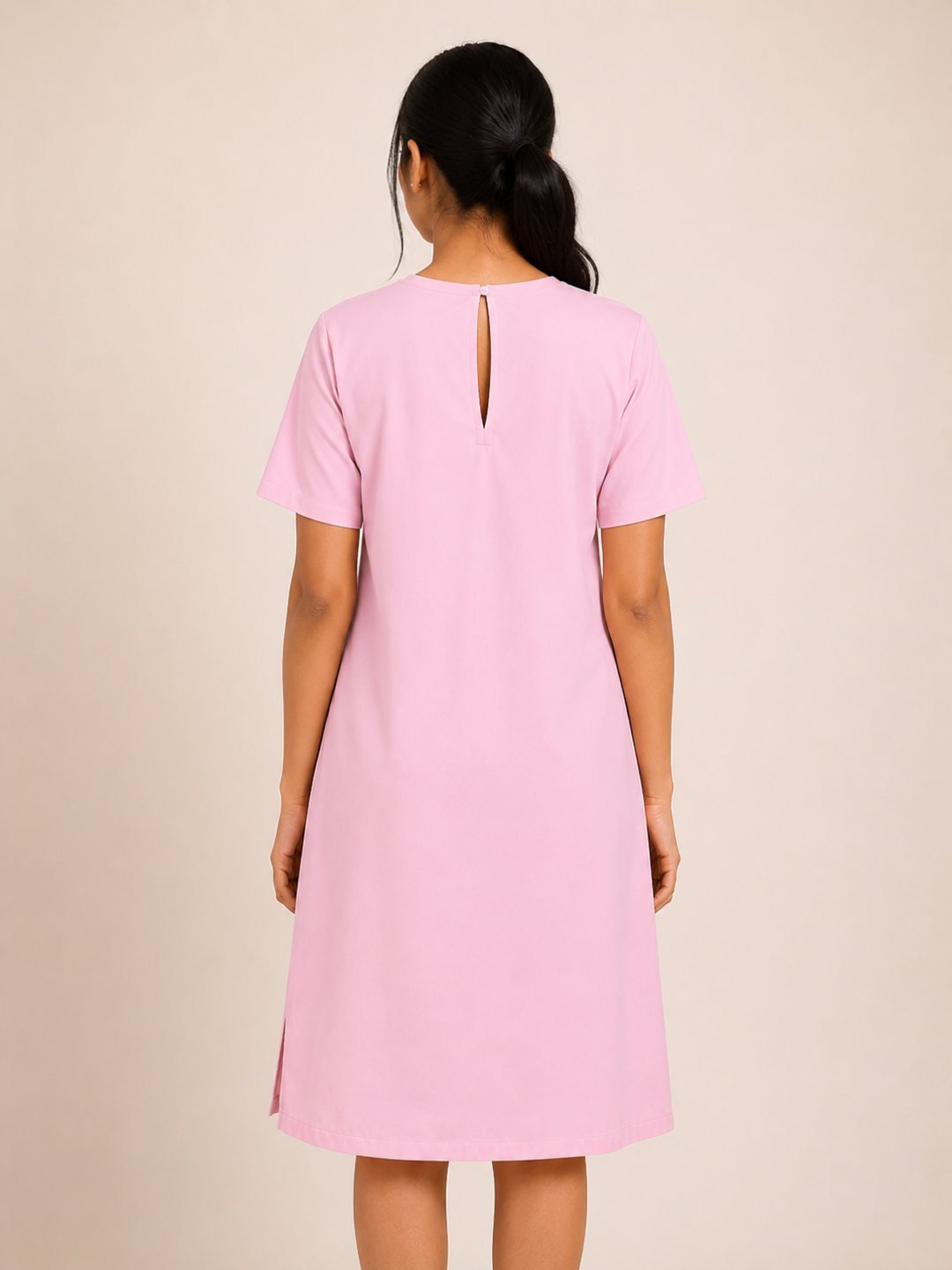 TSM PINK ROUND NECK PATIENT DRESS FOR WOMEN
