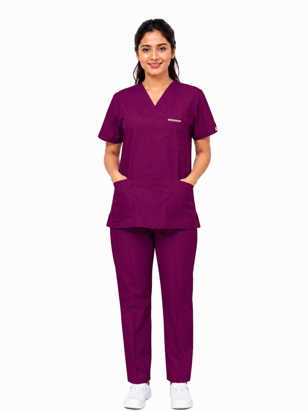 TSM ELITE 6 POCKET V NECK (WINE) WOMEN SCRUB