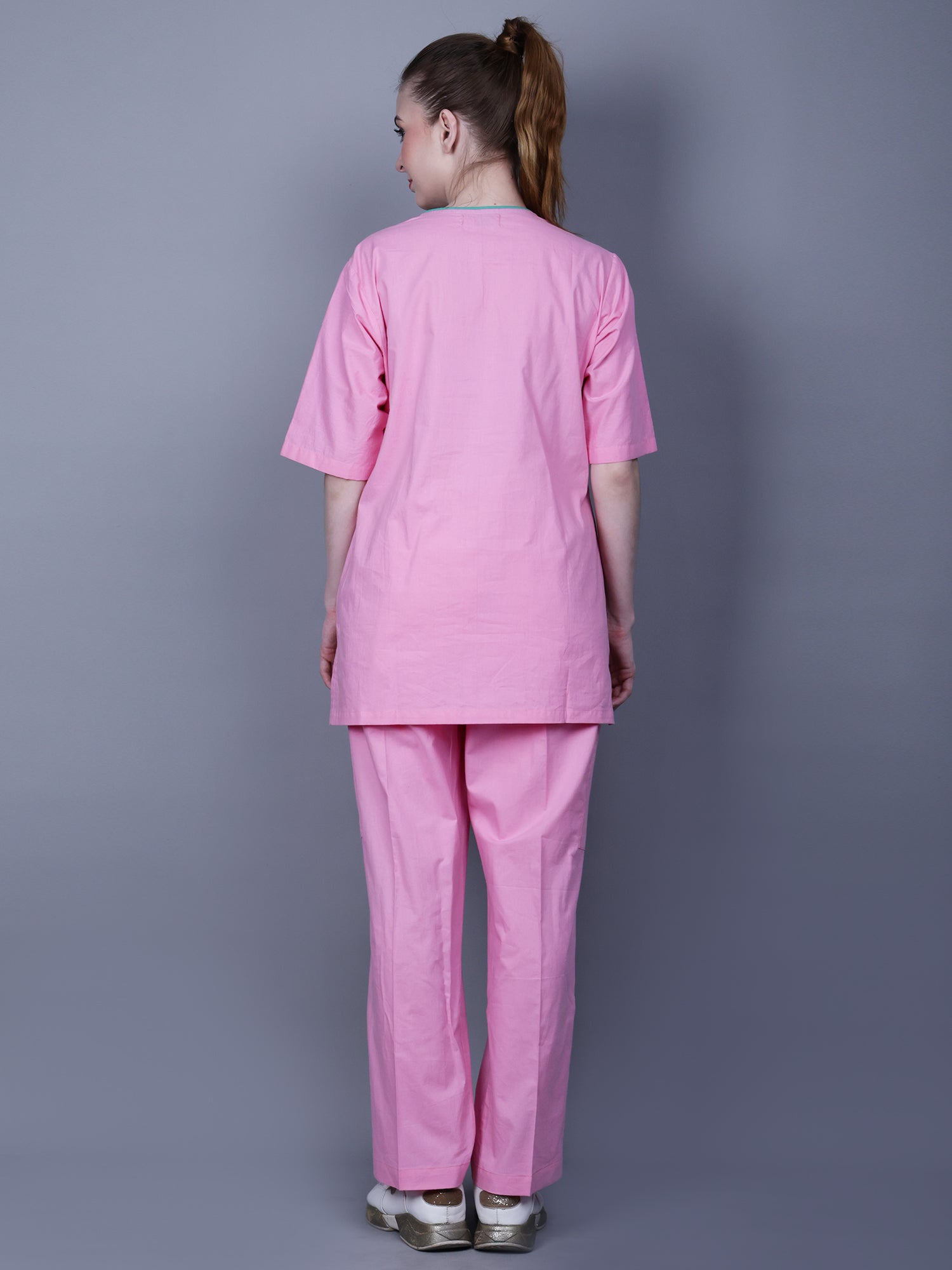 MEDICAL UNISEX ASYMMETRIC NECK PINK SCRUB
