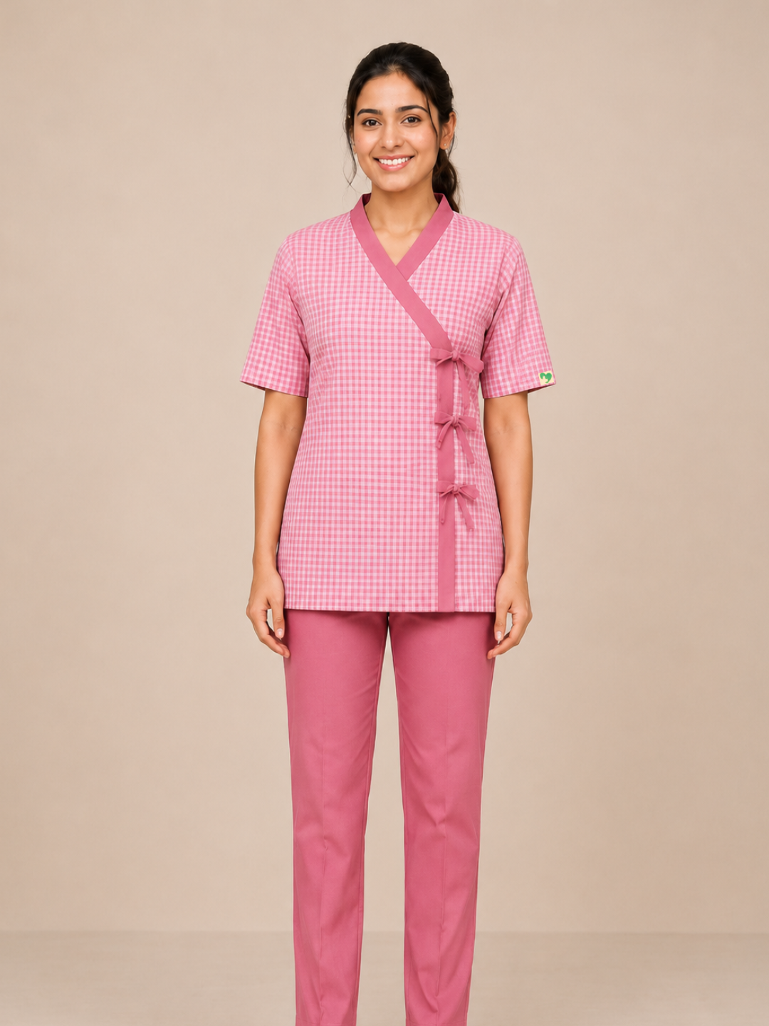 PINK V NECK PATIENT DRESS FOR WOMEN