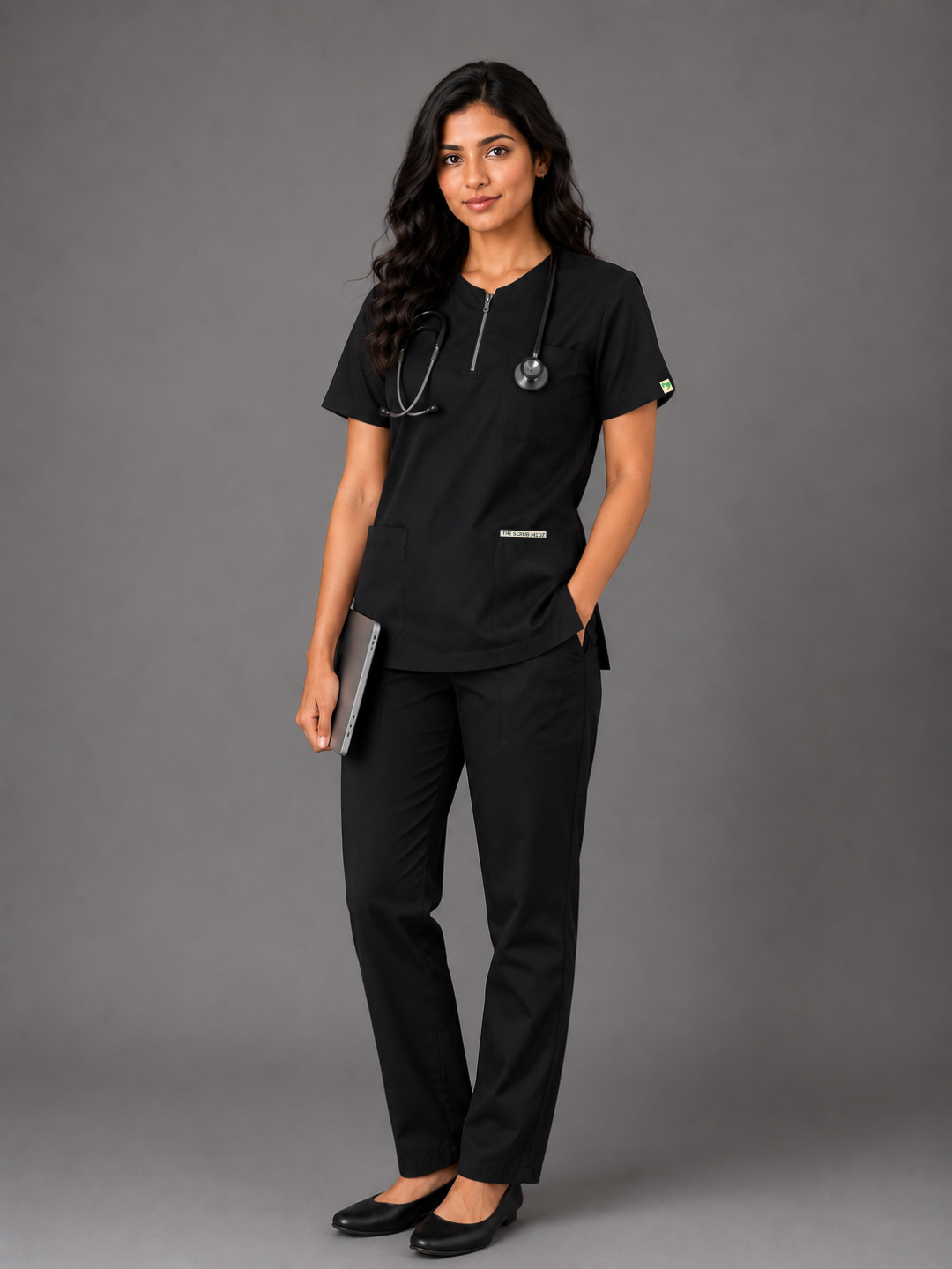 TSM ELITE 6 POCKET ZIPPER (BLACK) WOMEN SCRUB