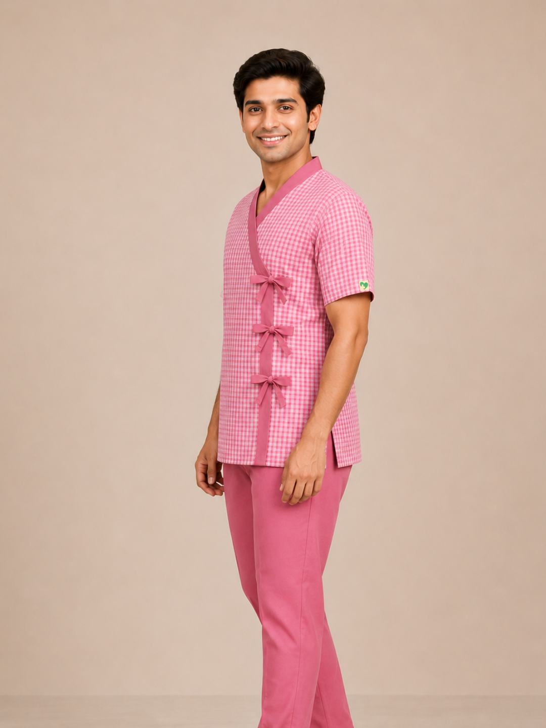 PINK V NECK PATIENT DRESS FOR MEN