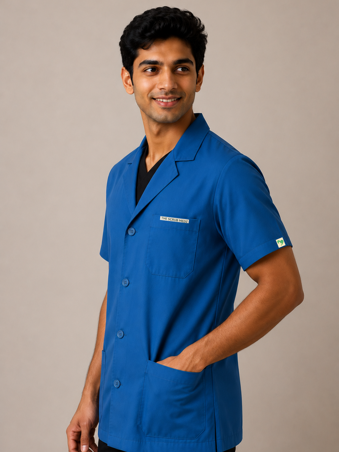 BLUE HALF SLEEVE LAB COAT FOR MEN