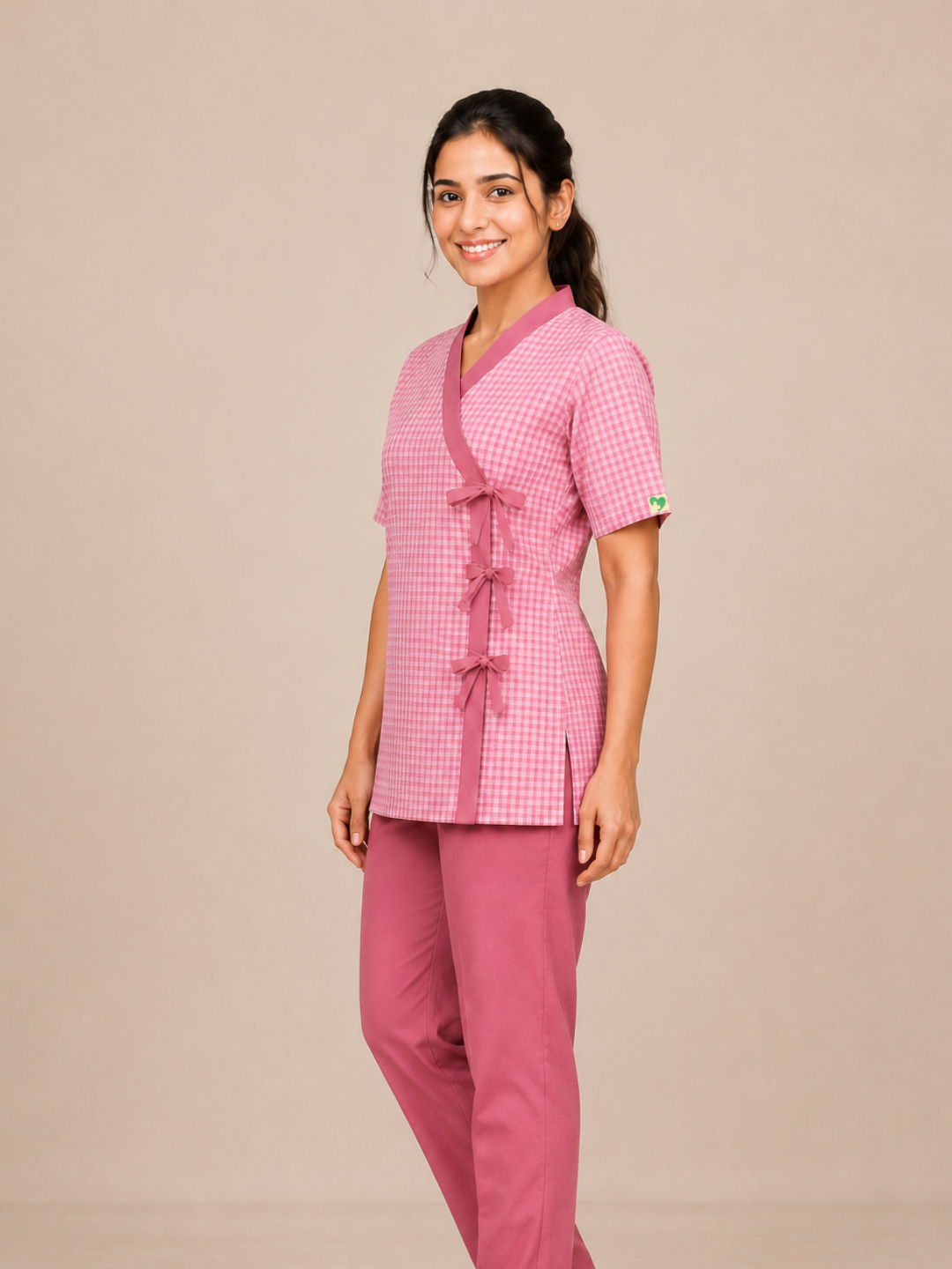 PINK V NECK PATIENT DRESS FOR WOMEN