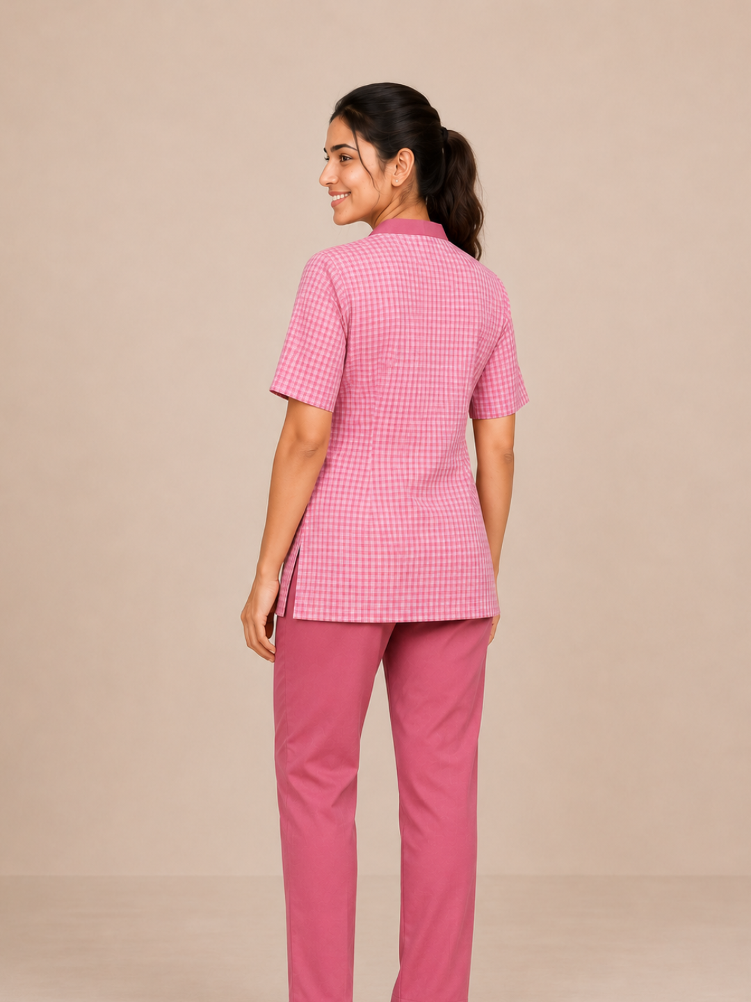 PINK V NECK PATIENT DRESS FOR WOMEN
