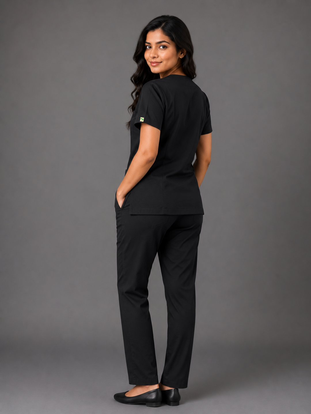TSM ELITE 6 POCKET ZIPPER (BLACK) WOMEN SCRUB