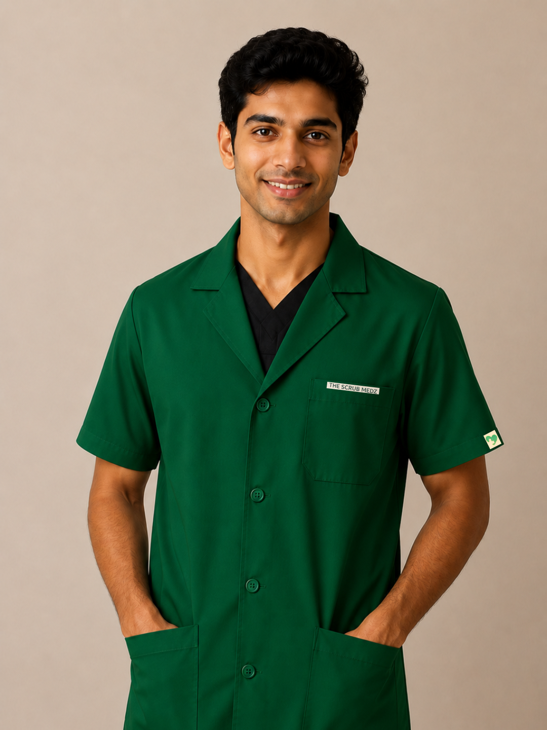 GREEN HALF SLEEVE LAB COAT FOR MEN