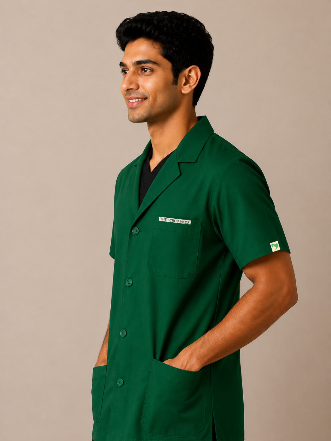 GREEN HALF SLEEVE LAB COAT FOR MEN