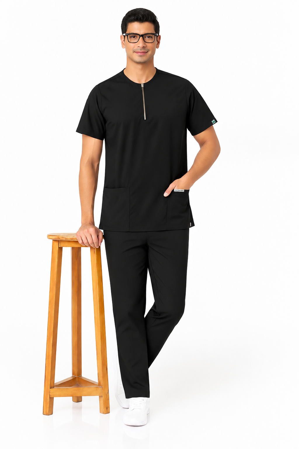 TSM ZIPPER 6 POCKET MANDARIN (BLACK) MENS SCRUB
