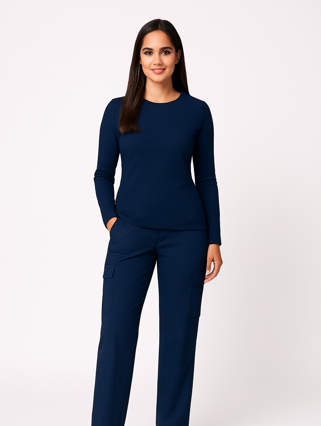 Cotton Spandex Navy Blue Under Scrub for Women