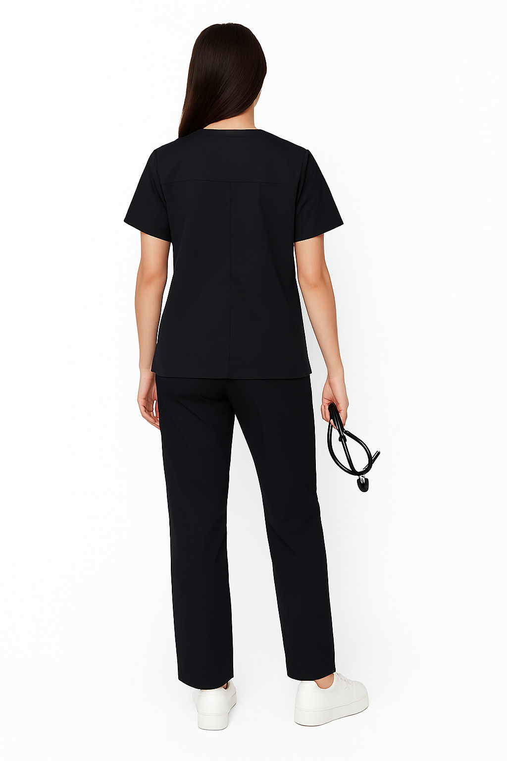 PRESTIGE 4 POCKET V NECK (BLACK) WOMEN SCRUB